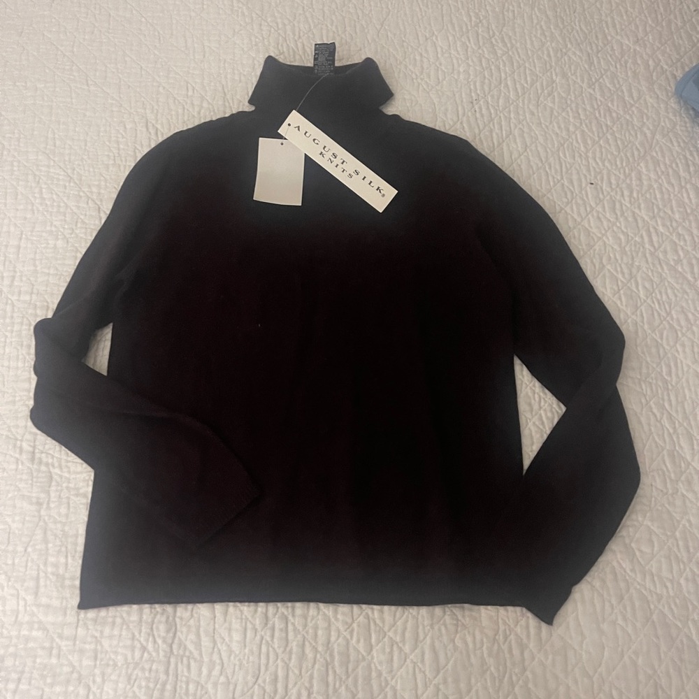 NWT - August Silk Dark Brown Turtleneck. Silk & Cashmere Blend. Size Small.